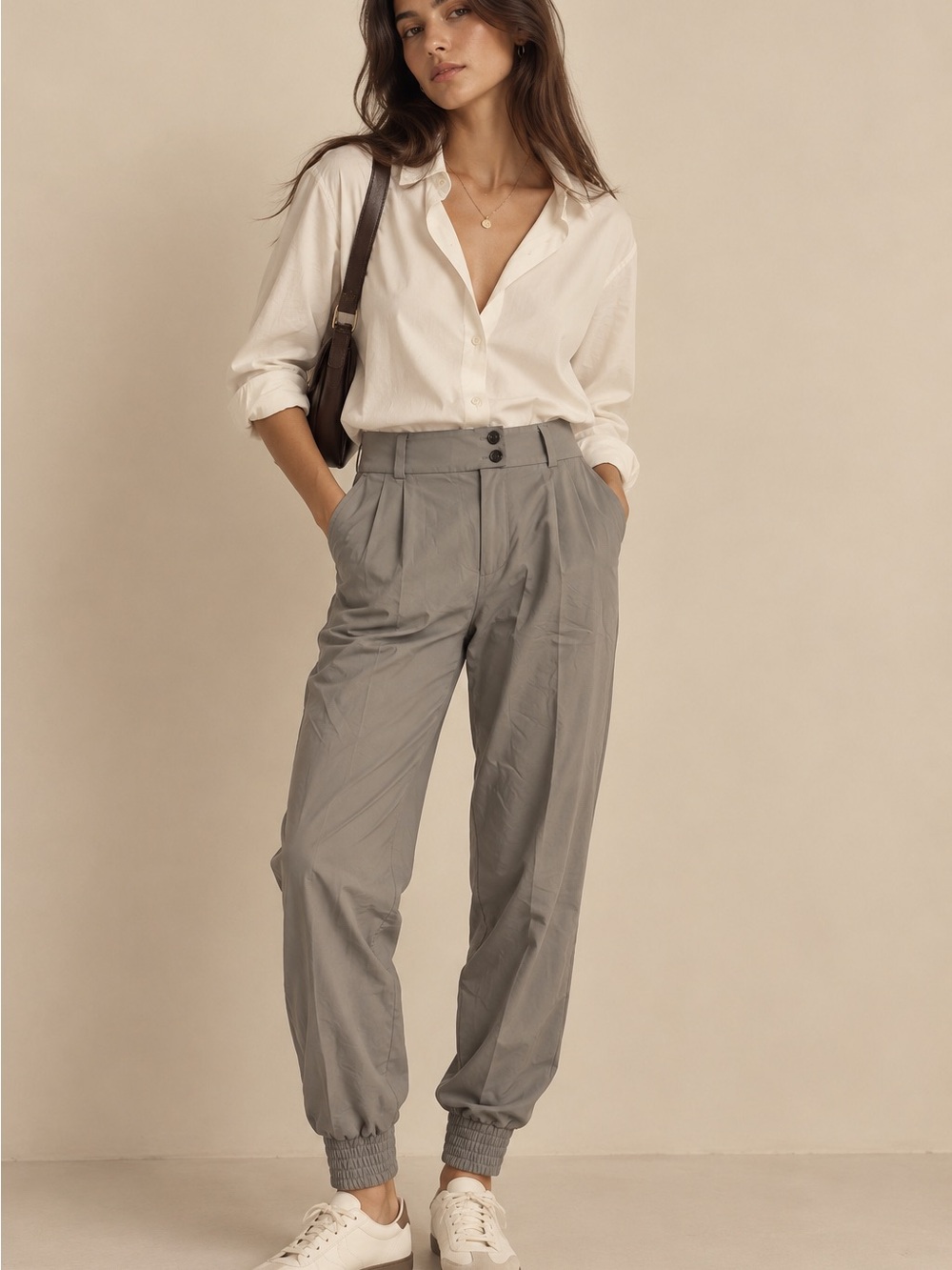 BCBGeneration Gray Pleated High-Waist Jogger Pants with Tapered Cuff Size 8